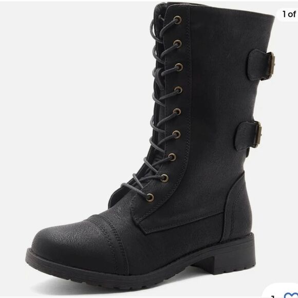 BRAND NEW SHOE LAND KASEY WOMEN'S ANKLE LACE-UP MILITARY COMBAT BOOT MID CALF - Picture 4 of 16